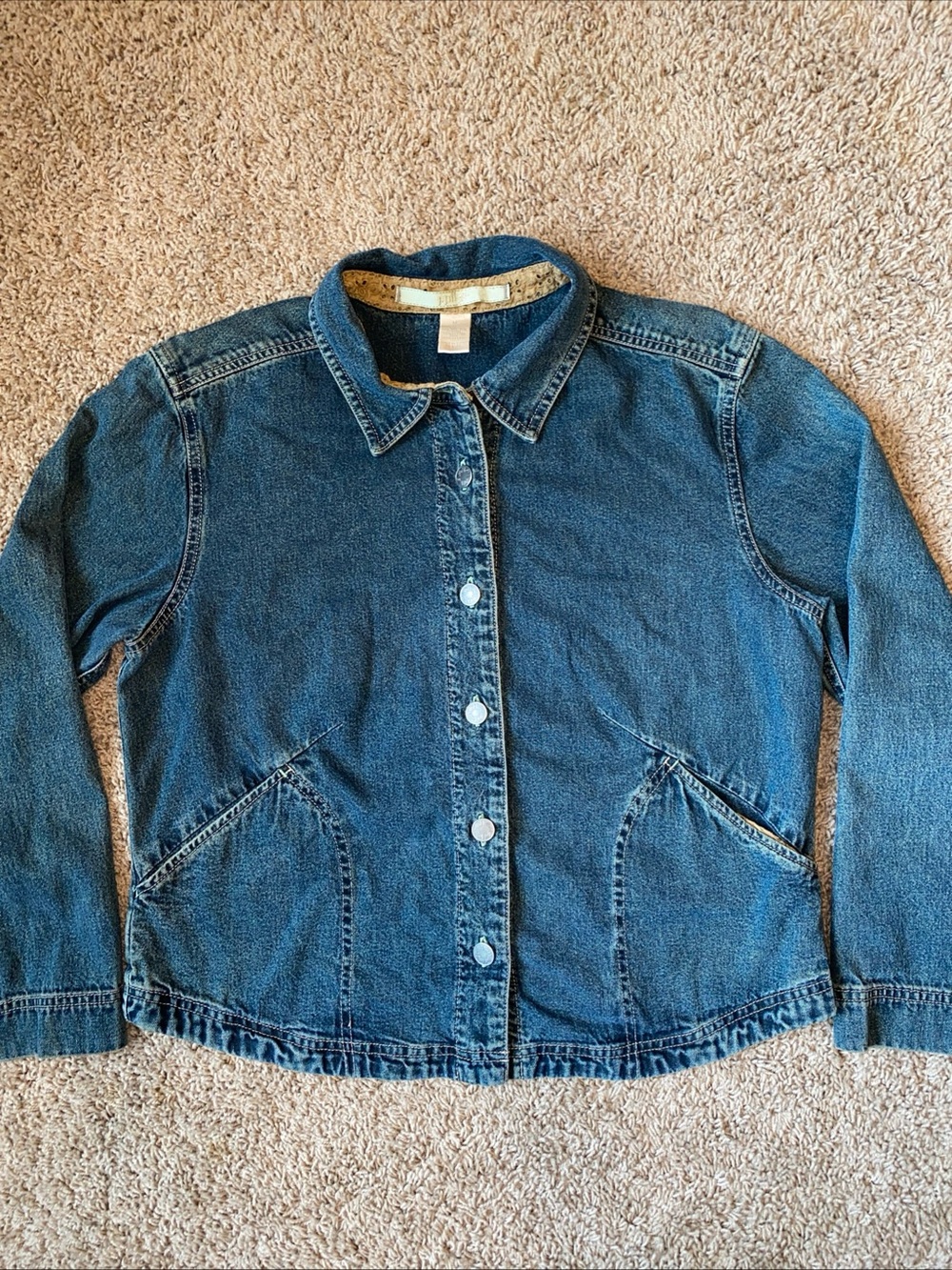 J JILL Jean Jacket Womens M Denim Bohemian Cottagecore Eyelet Trim Tencel Boho